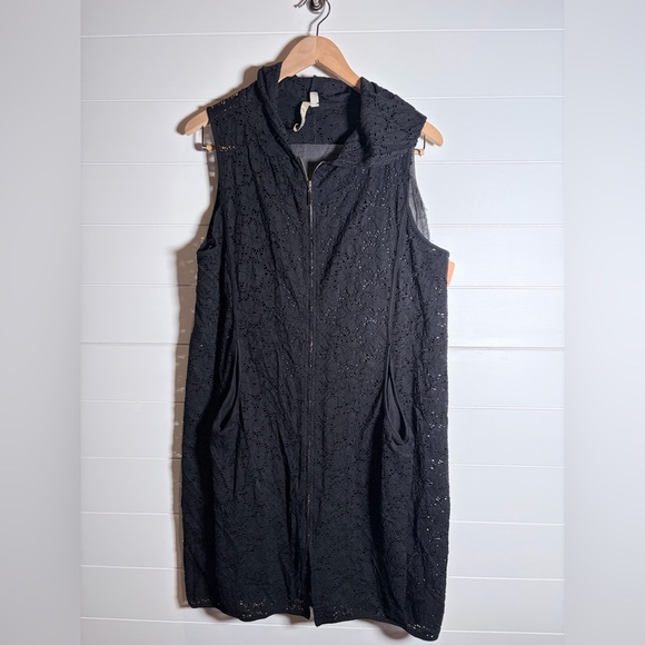 Comfy USA Black Sleeveless Lace Zip up Coverup Hoodie Pockets Medium Style L103 - Picture 1 of 10
